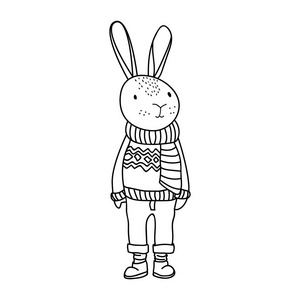 卡通风格的有趣兔子角色。 矢量图。