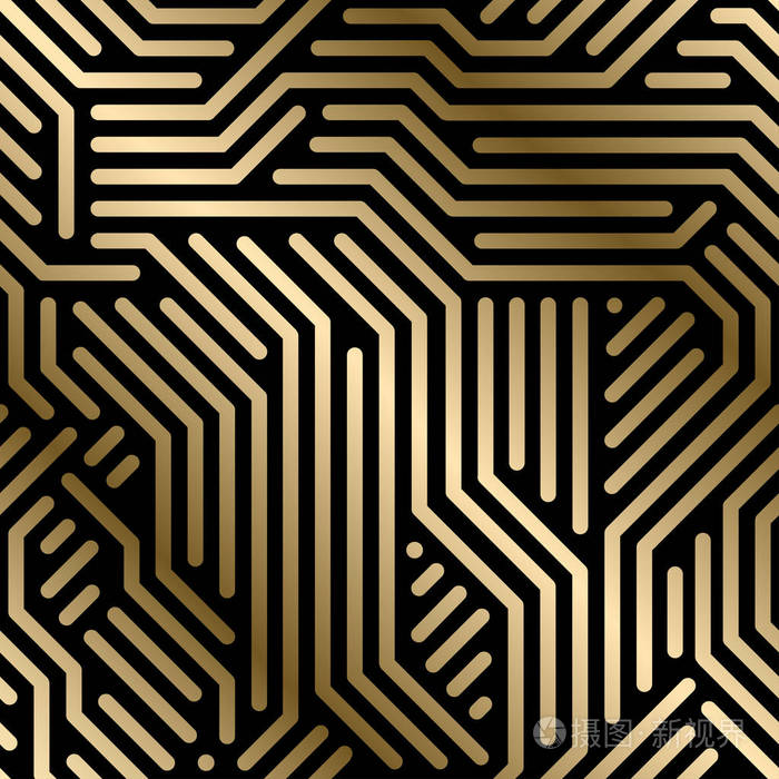 矢量无缝几何豪华图案-技术风格.创意数字背景.金色渐变条纹设计