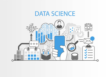 数据科学概念手握现代无挡板智能手机