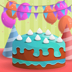 五颜六色的生日蛋糕概念背景, 卡通风格
