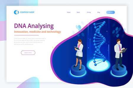 等特元 dna 螺旋, dna 分析概念。数字蓝色背景。创新医学和技术。网页或借阅设计模板