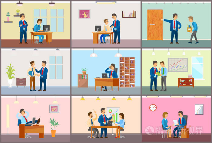 老板在办公室工作解雇和面试