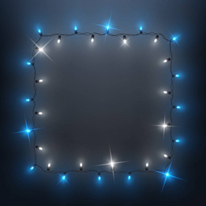 闪亮的LED灯花环框架背景设计圣诞节新年矢量插图
