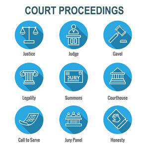  Legal Icon Set with Judge, Jury, and Judicial icons