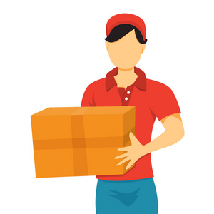 快递统一统一的快递员拿着纸箱插画
