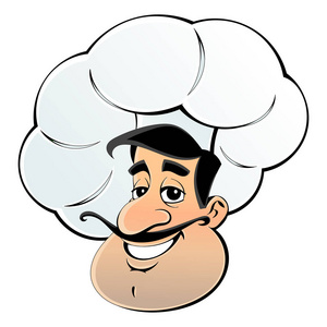 白种人厨师。 烹饪帽里的脸。 化身徽章。