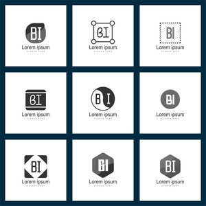一套字母标志。 初始bi标志模板矢量设计