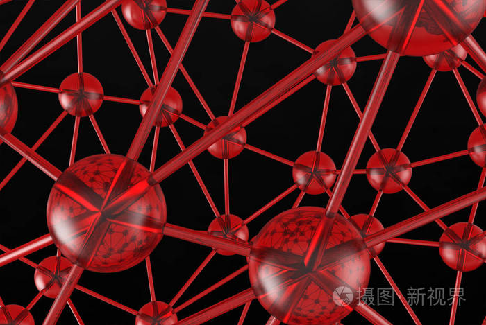 红色分子几何混沌玻璃抽象结构.科技网连接高科技背景3d 渲染插图