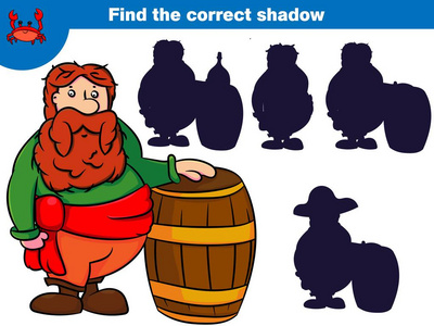 人物影子为孩子们找到正确的影子教育游戏. 一组卡通海盗人物.
