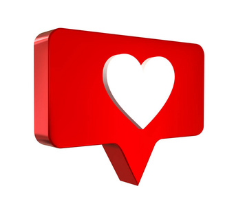 3d 红色像图标与心脏。社交媒体上的通知。向量例证