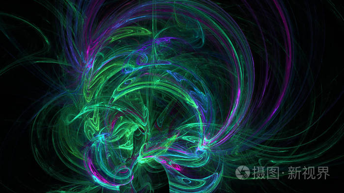 奇幻混沌七彩分形图案.抽象的分形形状.3d绘制插图背景或壁纸.