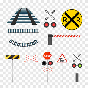 铁路标志设置隔离在透明的背景。矢量 eps10
