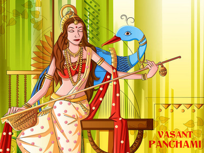 印度女神 saraswati 关于 vasant panchami pooja 节日背景