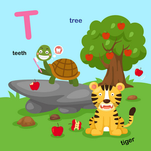 插图孤立字母表字母t齿状树。向量