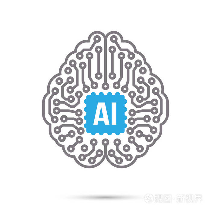 人工智能技术电路大脑符号图标设计元素矢量图eps10插画-正版商用图片