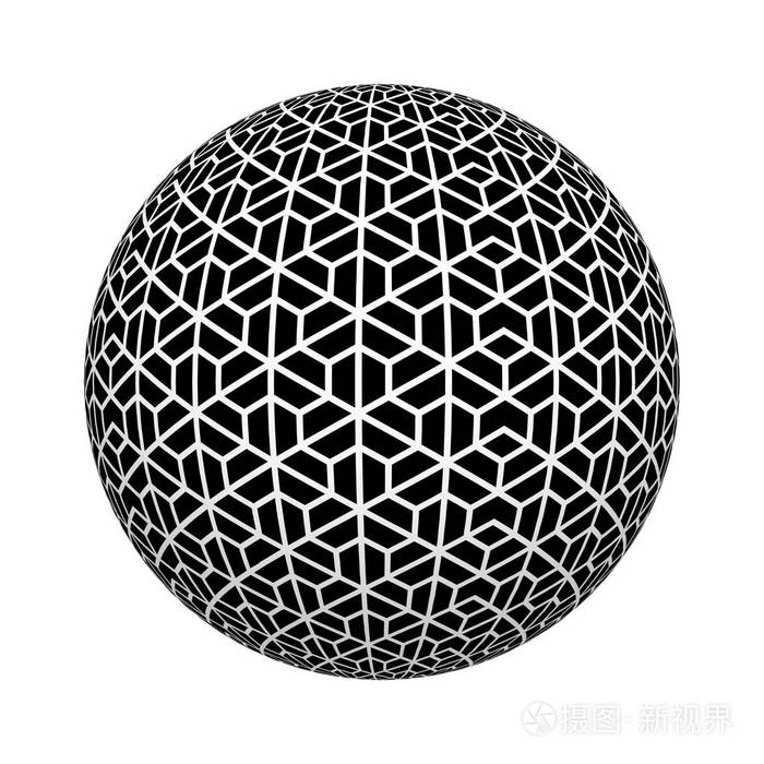 六边形图案纹理.经典背景,黑白颜色的球或球体形状孤立在白色背景上.