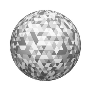 灰色三角形瓷砖地板纹理图案在球或球体形状隔离在白色背景上。伪装设计。三维抽象插图