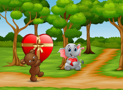 树和熊卡通图片