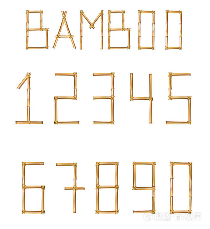 矢量竹数字数字由真实的棕色干竹竿制成 孤立在白色背景上 数字概念 用于创建单词 文本广告信息 插画 正版商用图片 摄图新视界