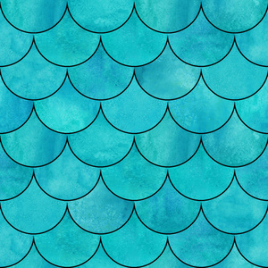 水彩手绘明亮的茶色背景与黑色轮廓. 水彩鳞片形状的纹理.