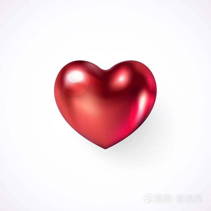 3d 现实的粉红色的心与阴影.