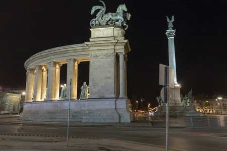  square in Budapest, Hungary on a winter night.