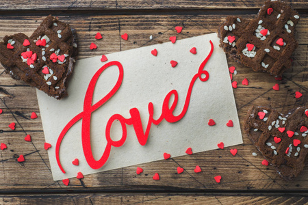 s Day. Chocolate chip cookies on a wooden table. Greeting card