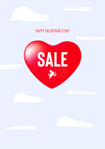 s Day sale banner with text and red baloon hearts. Vector illust