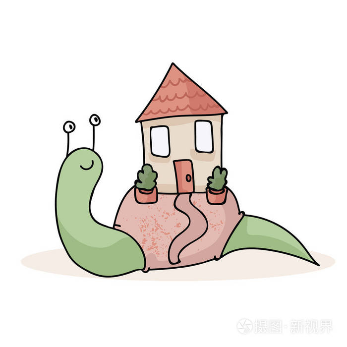可爱的蜗牛屋现场插图的房子温暖的剪贴簿.