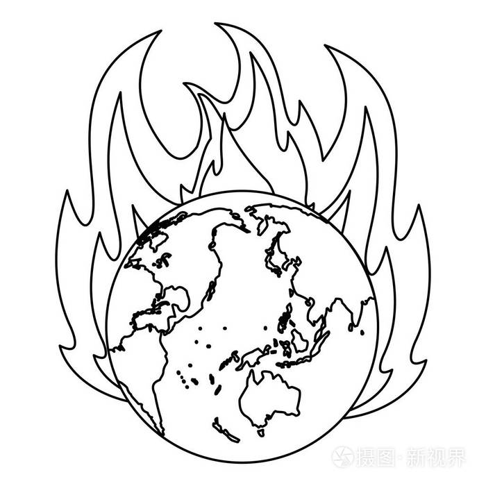 地球世界燃烧的黑色和白色插画-正版商用图片178iyc-摄图新视界