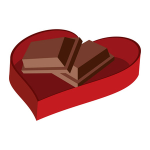 心形礼盒内的巧克力套装矢量插图平面设计