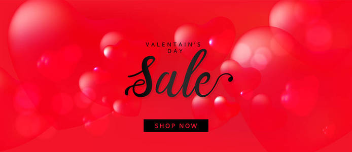 s Day sale banner with calligraphy text and red baloon hearts. V