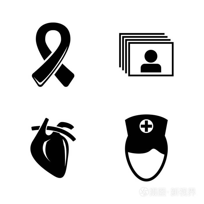 治疗医学图标黑色平面插图白色背景.