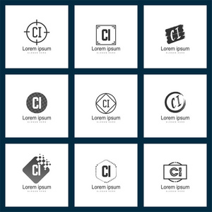 一套字母标志。 初始CI标志模板矢量插图