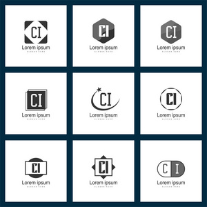一套字母标志。 初始CI标志模板矢量插图
