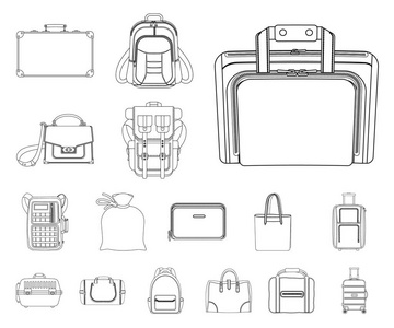 行李箱和行李图标的孤立对象。收集手提箱和旅行股票符号的网站