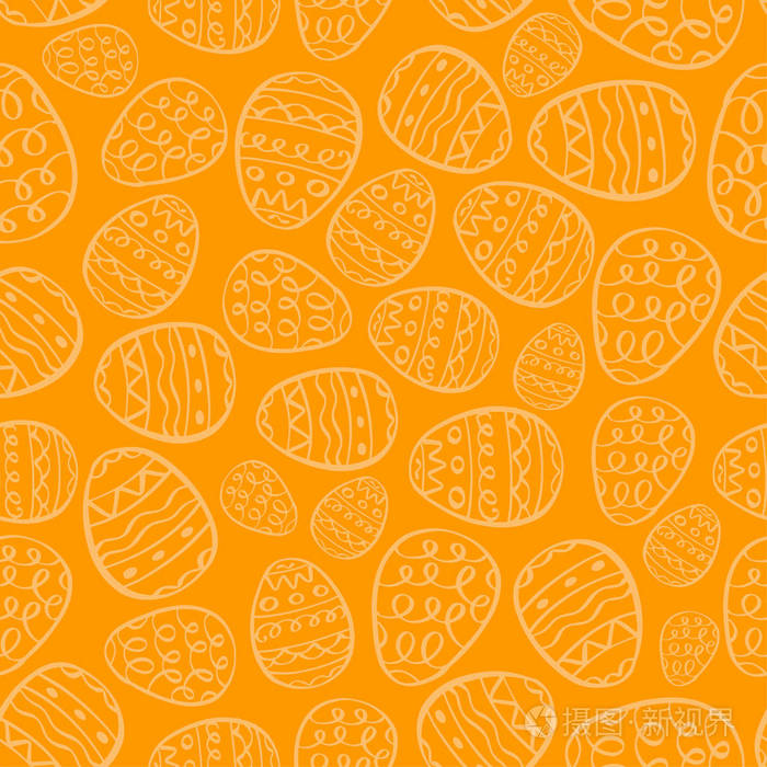 橙色鸡蛋卡通涂鸦印刷. 假日手绘无缝图案
