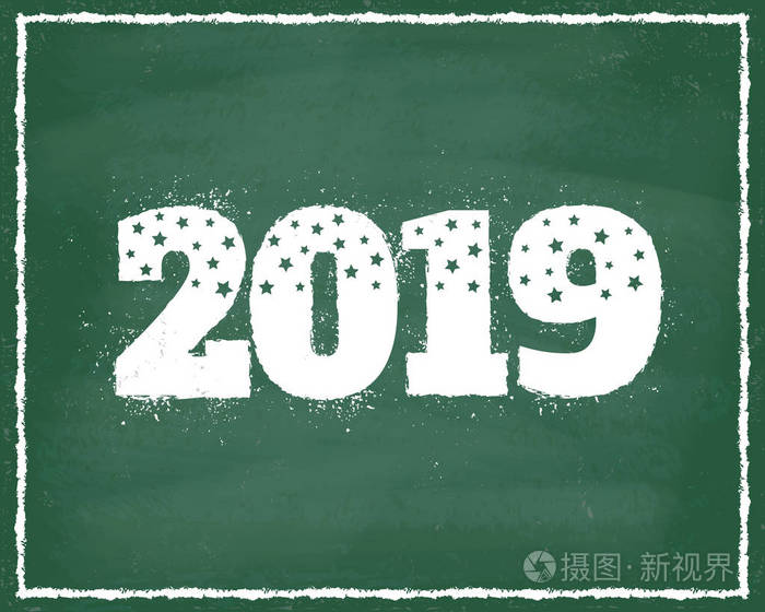 矢量老式贺卡与2019年黑板圣诞节和新年