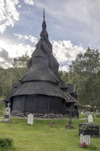 古异教木教堂在考潘格。 考潘格是位于挪威维斯特兰德地区的索格奥格峡湾省的一个城镇。