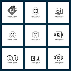 一套字母标志。 初始CJ标志模板矢量插图
