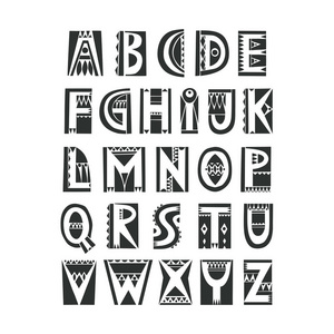 民间艺术类字体填充负空间的剪裁民间风格中的向量大写字母表照片