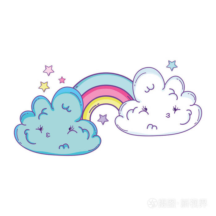 可爱的云朵和彩色彩虹卡通
