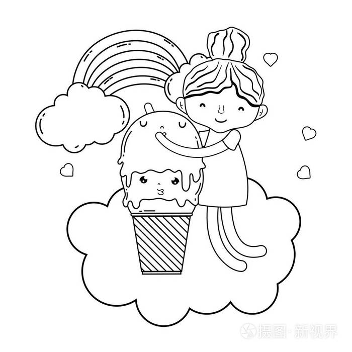 小女孩冰淇淋卡瓦伊字符矢量插图设计插画-正版商用图片178yym-摄图新