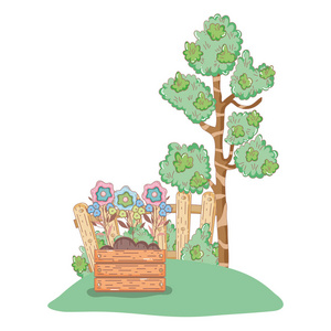 木盆栽树栽花园，木盆栽插图设计