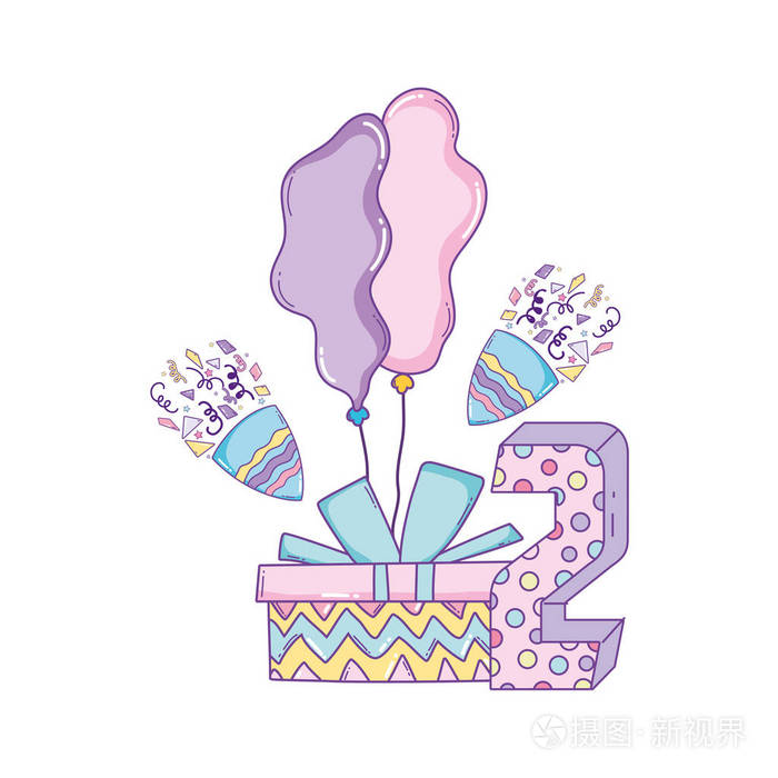 儿童生日礼物蜡烛可爱卡通矢量插图平面设计