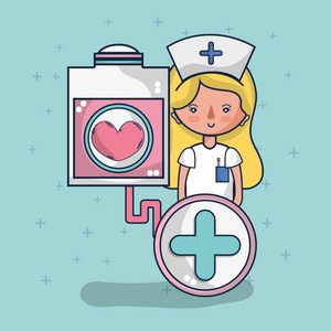 女护士采血袋卡通矢量图平面设计插画