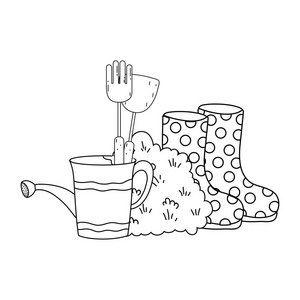 园丁淋浴喷头，靴子矢量插图设计