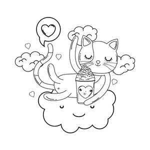 带有冰淇淋的可爱猫云矢量插图设计插画