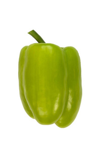 白色背景上分离的绿色甜椒。 从侧面看。 新鲜蔬菜