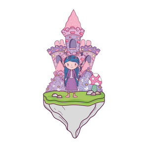 可爱的小仙女与城堡在景观矢量插图设计